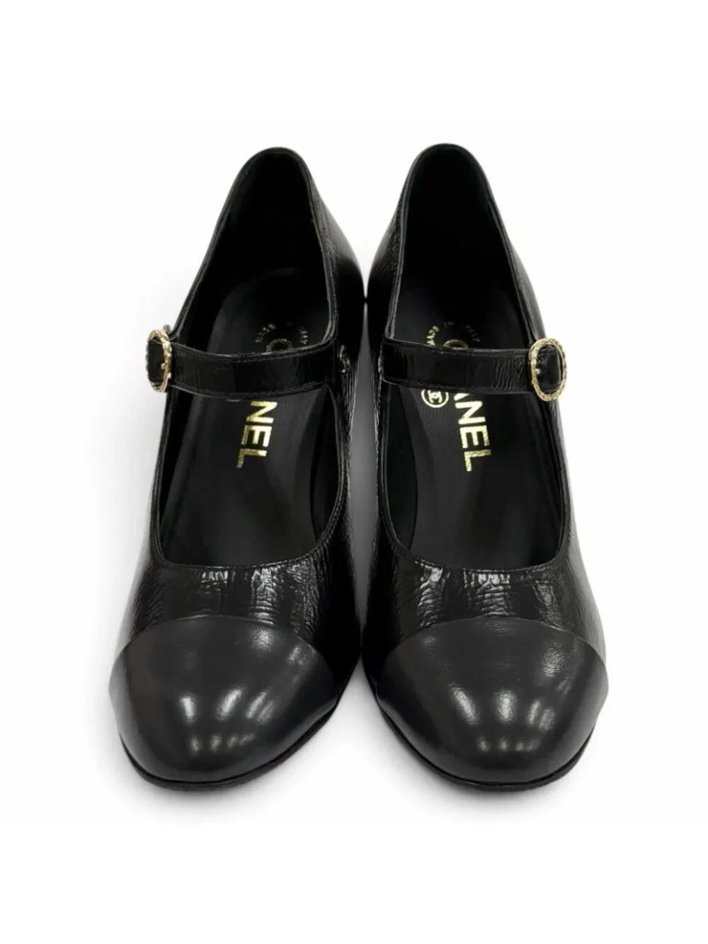Chanel CC Logo Belt Design Leather Pumps Black Heel
